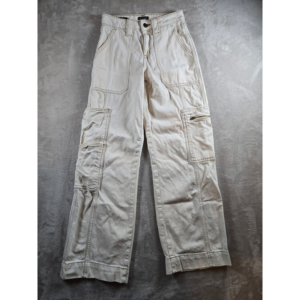 Wild Fable Jeans Women 00R Off White High Rise Cargo Utility Wide Leg 30.5" Seam
